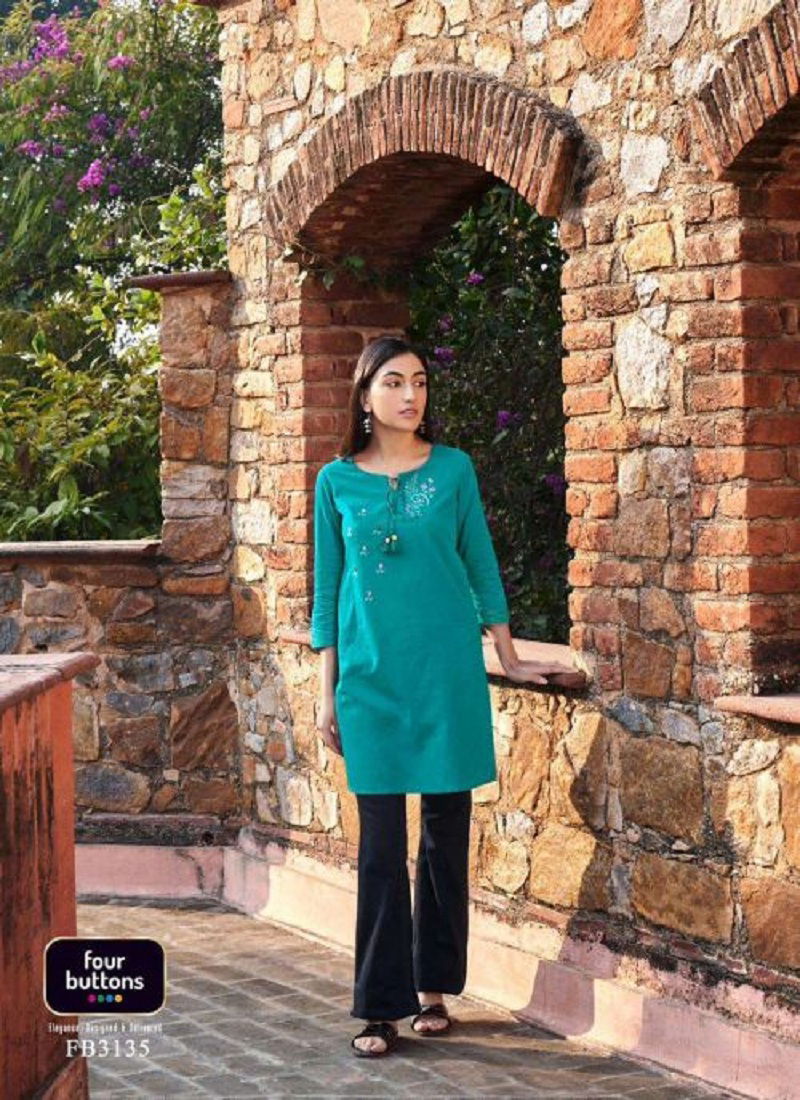 Four Bottons Tulip 3 Cotton Kurti Catalog